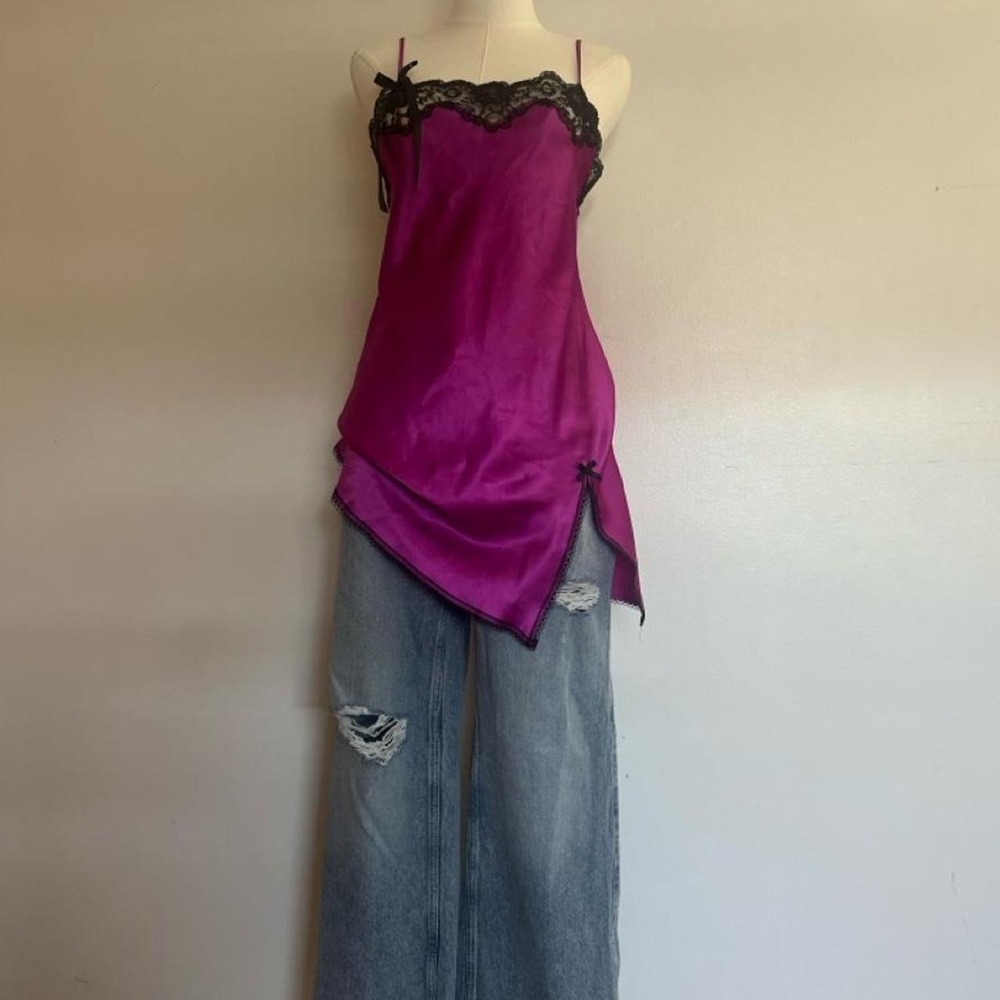 Y2K Victoria's Secret Fuchsia Pink Lace Slip Dress Nightgown Chemise Small